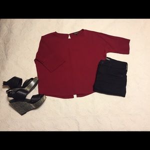 Burgundy 3/4 sleeve silky cocoon blouse